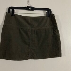 H&M Corduroy Mini Skirt Womens 8 Olive Green Side Zip Y2K Retro